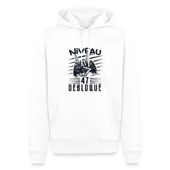 Niveau 47 Débloqué | cadeau de joueur - Sweat à capuche Premium bio Homme - blanc - Devant - Nico (187cm)