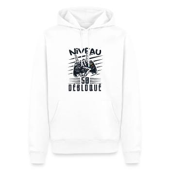 Niveau 50 Débloqué | cadeau de joueur - Sweat à capuche Premium bio Homme - blanc - Devant - Nico (187cm)