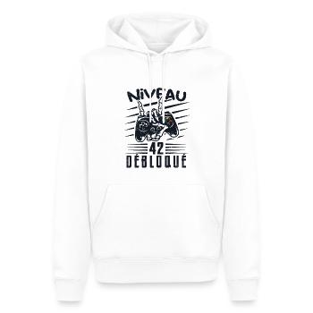 Niveau 42 Débloqué | cadeau de joueur - Sweat à capuche Premium bio Homme - blanc - Devant - Nico (187cm)