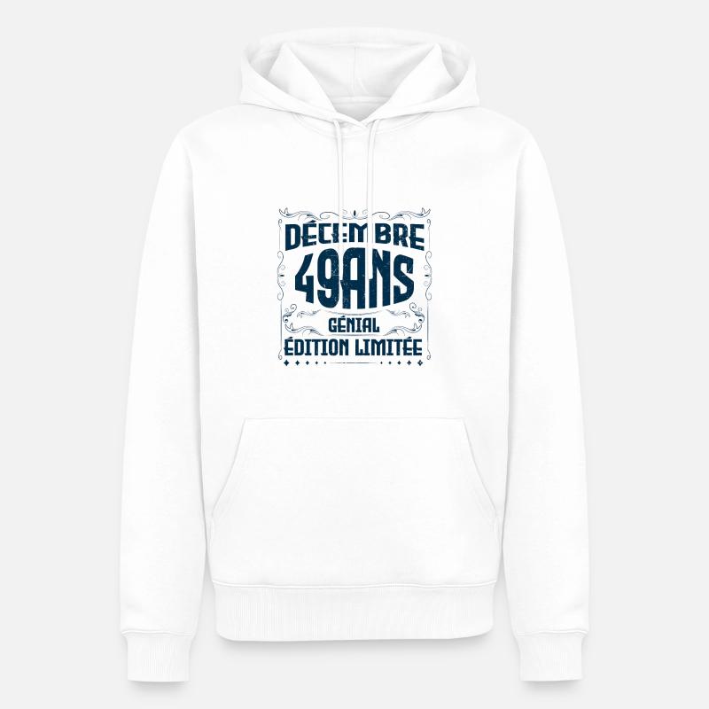 DÉCEMBRE 49 Ans | Édition limitée - Sweat à capuche Premium bio Homme - blanc