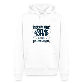 DÉCEMBRE 43 Ans | Édition limitée - Sweat à capuche Premium bio Homme - blanc - Devant - Nico (187cm)