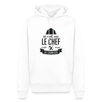 Ici c'est moi le Chef de Chantier - Sweat à capuche Premium bio Homme - blanc - Devant - Nico (187cm)