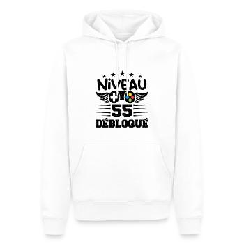 Niveau 55 débloqué - idée cadeau anniversaire - Sweat à capuche Premium bio Homme - blanc - Devant - Nico (187cm)