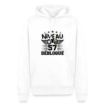 Niveau 57 débloqué - idée cadeau anniversaire - Sweat à capuche Premium bio Homme - blanc - Devant - Nico (187cm)
