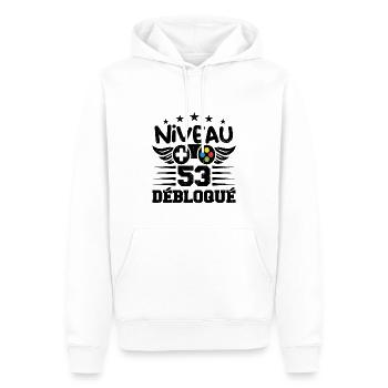 Niveau 53 débloqué - idée cadeau anniversaire - Sweat à capuche Premium bio Homme - blanc - Devant - Nico (187cm)