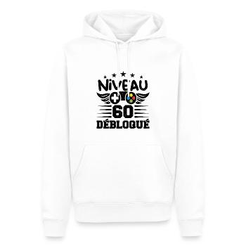 Niveau 60 débloqué - idée cadeau anniversaire - Sweat à capuche Premium bio Homme - blanc - Devant - Nico (187cm)