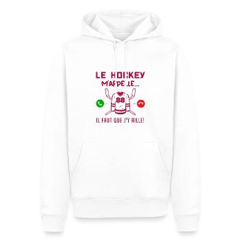 le hockey m'appelle il faut que j'y aille ! cadeau - Sweat à capuche Premium bio Homme - blanc - Devant - Nico (187cm)
