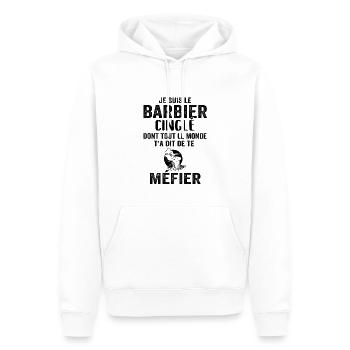 Coiffeur Barbier, Métier Coiffure, Barbe, Cadeau - Sweat à capuche Premium bio Homme - blanc - Devant - Nico (187cm)