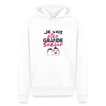 Future Grande Sœur | Annonce Grande Soeur Cadeau - Sweat à capuche Premium bio Homme - blanc - Devant - Nico (187cm)