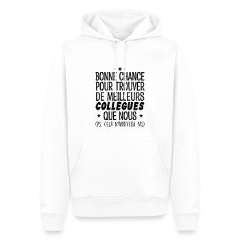 Collègues Cadeau Départ Retraite Humour Collègue - Sweat à capuche Premium bio Homme - blanc - Devant - Nico (187cm)