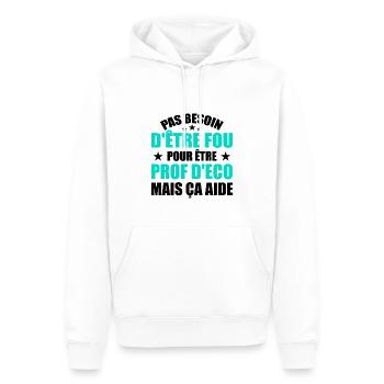Prof Eco Economie Humour Métier Fou - Sweat à capuche Premium bio Homme - blanc - Devant - Nico (187cm)