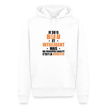 Je Suis Beau et Intelligent Mais ma Principale... - Sweat à capuche Premium bio Homme - blanc - Devant - Nico (187cm)