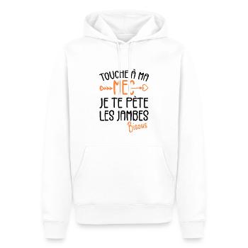 Touche À Mon Mec Pète Les Jambes Humour - Sweat à capuche Premium bio Homme - blanc - Devant - Nico (187cm)