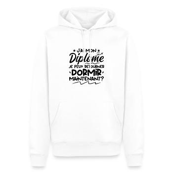 J'ai Mon Diplôme Je Peux Retourner Dormir ? - Sweat à capuche Premium bio Homme - blanc - Devant - Nico (187cm)