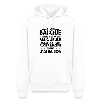Je Suis Basque - Je Ferme Pas Ma Gueule - Sweat à capuche Premium bio Homme - blanc - Devant - Nico (187cm)