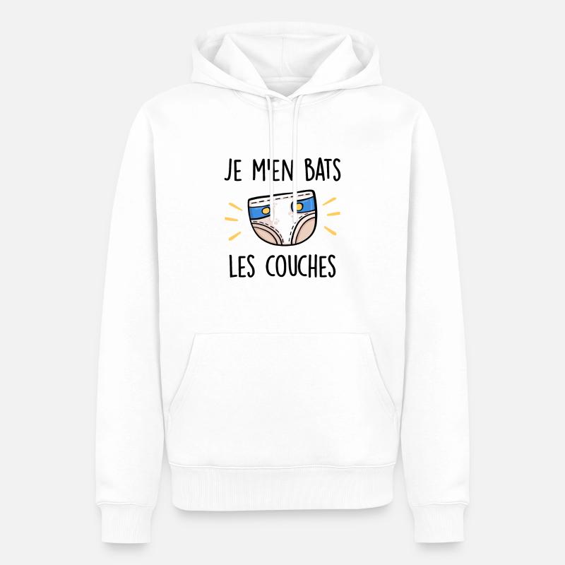 Je M'en Bats Les Couches - Sweat à capuche Premium bio Homme - blanc