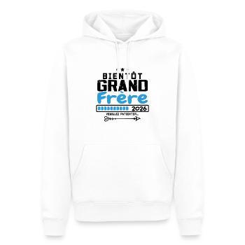Bientôt Grand Frère 2026 - Futur grand-frère - Sweat à capuche Premium bio Homme - blanc - Devant - Nico (187cm)