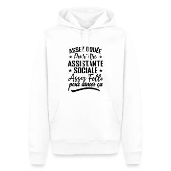 Assistante Sociale Humour Métier Idée Cadeau Femme - Sweat à capuche Premium bio Homme - blanc - Devant - Nico (187cm)