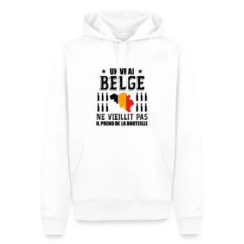 Belgique - Belgique Humour - Je Suis Belge - Sweat à capuche Premium bio Homme - blanc - Devant - Nico (187cm)