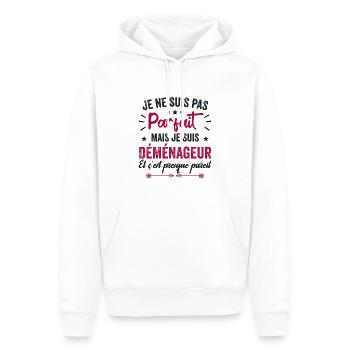 Je Ne Suis Pas Parfait Mais Déménageur - Sweat à capuche Premium bio Homme - blanc - Devant - Nico (187cm)