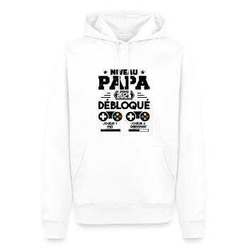 Niveau Papa Débloqué Futur Père 2025 Papa Cadeau - Sweat à capuche Premium bio Homme - blanc - Devant - Nico (187cm)