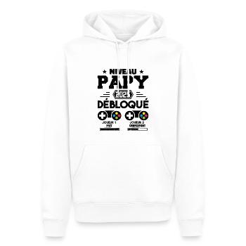 Niveau Papy Débloqué Futur Grand Père 2025 Cadeau - Sweat à capuche Premium bio Homme - blanc - Devant - Nico (187cm)
