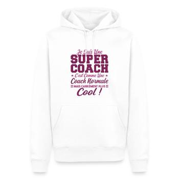 Une Super Coach Idée Femme Cadeau Humour - Sweat à capuche Premium bio Homme - blanc - Devant - Nico (187cm)