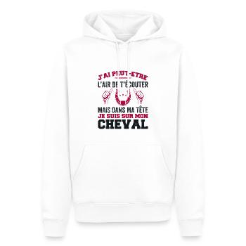 Je Suis à Cheval - Cadeau Humour Cheval équitation - Sweat à capuche Premium bio Homme - blanc - Devant - Nico (187cm)