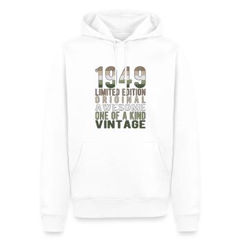 Edition limitée depuis 1949 Anniversaire Millésime 1949 - Sweat à capuche Premium bio Homme - blanc - Devant - Nico (187cm)