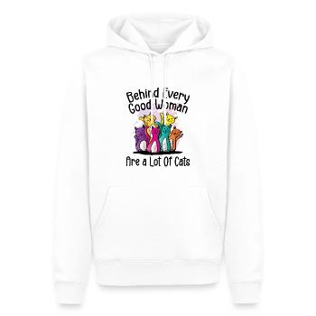 Hinter jeder guten Frau stehen viele Katzen - Männer Premium Bio Hoodie - Weiß - Vorne - Nico (187cm)
