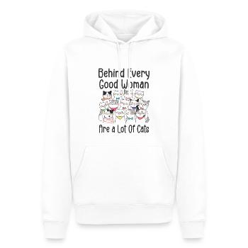 Hinter jeder guten Frau stehen viele Katzen - Männer Premium Bio Hoodie - Weiß - Vorne - Nico (187cm)