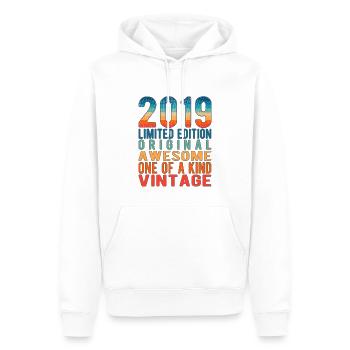 Edition limitée depuis 2019 Anniversaire Millésime 2019 - Sweat à capuche Premium bio Homme - blanc - Devant - Nico (187cm)