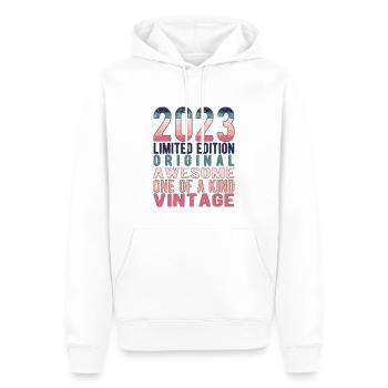 Edition limitée depuis 2023 Anniversaire Millésime 2023 - Sweat à capuche Premium bio Homme - blanc - Devant - Nico (187cm)