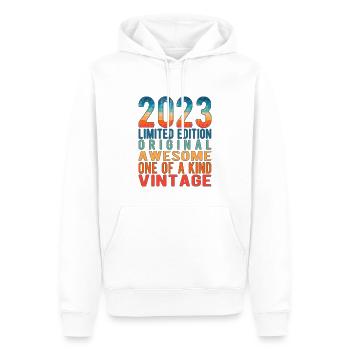 Edition limitée depuis 2023 Anniversaire Millésime 2023 - Sweat à capuche Premium bio Homme - blanc - Devant - Nico (187cm)