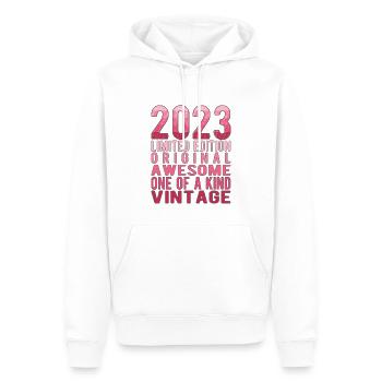 Edition limitée depuis 2023 Anniversaire Millésime 2023 - Sweat à capuche Premium bio Homme - blanc - Devant - Nico (187cm)