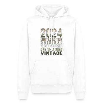 Edition limitée depuis 2024 Anniversaire Millésime 2024 - Sweat à capuche Premium bio Homme - blanc - Devant - Nico (187cm)
