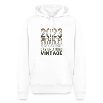Edition limitée depuis 2023 Anniversaire Millésime 2023 - Sweat à capuche Premium bio Homme - blanc - Devant - Nico (187cm)
