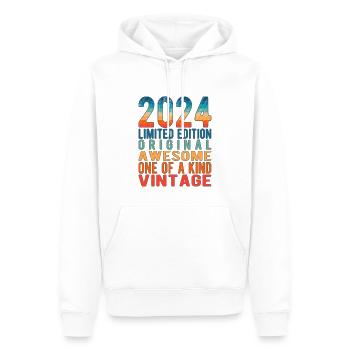 Edition limitée depuis 2024 Anniversaire Millésime 2024 - Sweat à capuche Premium bio Homme - blanc - Devant - Nico (187cm)