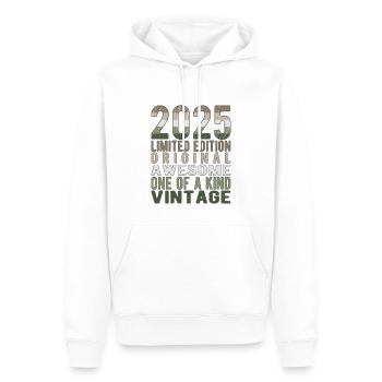Edition limitée depuis 2025 Anniversaire Millésime 2025 - Sweat à capuche Premium bio Homme - blanc - Devant - Nico (187cm)