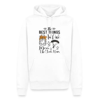 Die besten Dinge im Leben bringen Sie Ihre Haare durcheinander Fallschirmspringen - Männer Premium Bio Hoodie - Weiß - Vorne - Nico (187cm)