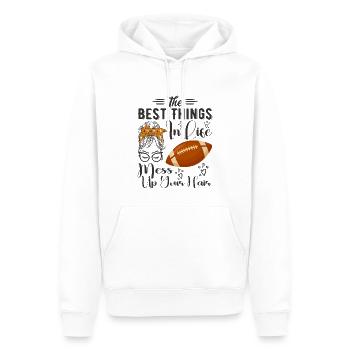 Die besten Dinge im Leben bringen deine Haare durcheinander Fußball - Männer Premium Bio Hoodie - Weiß - Vorne - Nico (187cm)