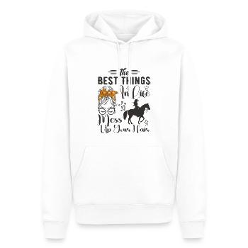 Die besten Dinge im Leben bringen Ihr Haar durcheinander - Männer Premium Bio Hoodie - Weiß - Vorne - Nico (187cm)