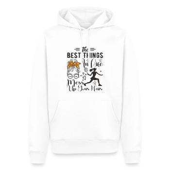 Die besten Dinge im Leben bringen Ihre Haare durcheinander Tennis - Männer Premium Bio Hoodie - Weiß - Vorne - Nico (187cm)