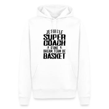 Je Suis Le Super Coach D'une Dream Team De Basket - Sweat à capuche Premium bio Homme - blanc - Devant - Nico (187cm)