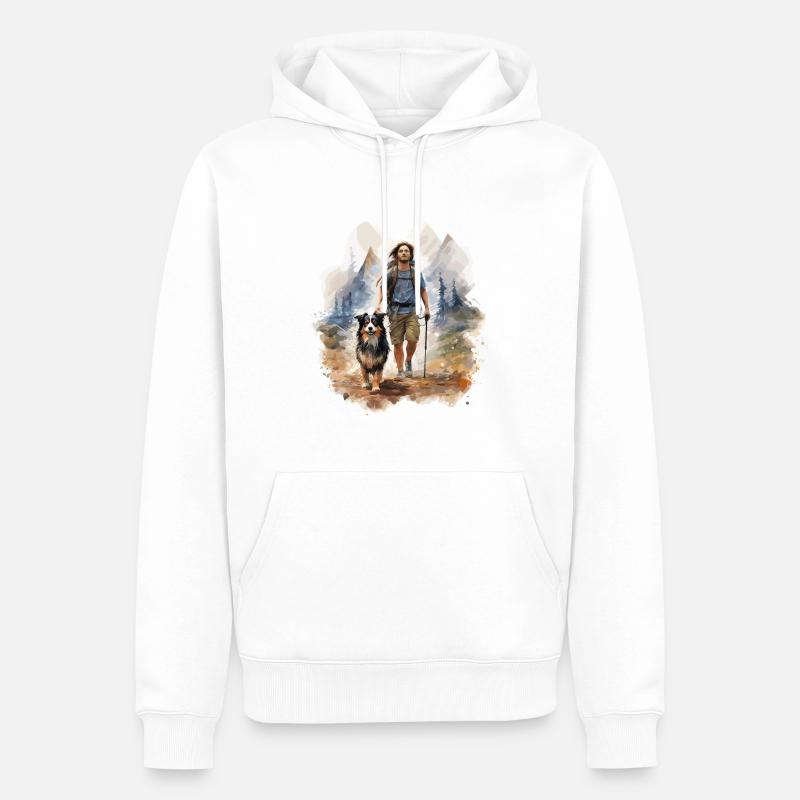 Marcheur avec chien, style polygonal - Sweat à capuche Premium bio Homme - blanc