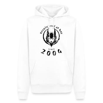 20e anniversaire Tenir le mal à distance depuis 2004 - Sweat à capuche Premium bio Homme - blanc - Devant - Nico (187cm)