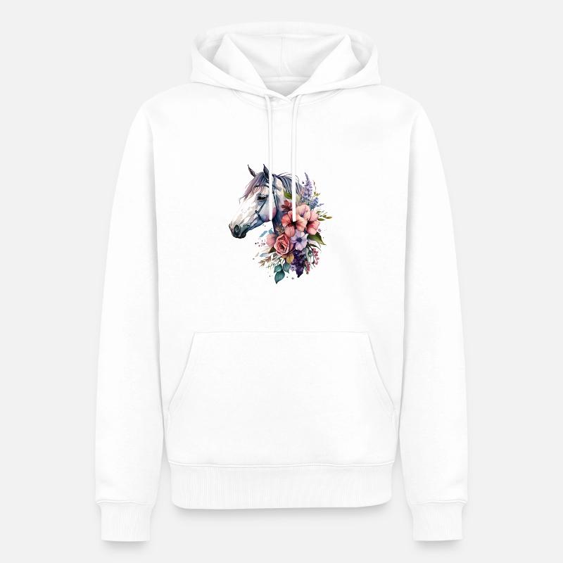 Pferd Boho Blumen Design - Männer Premium Bio Hoodie - Weiß