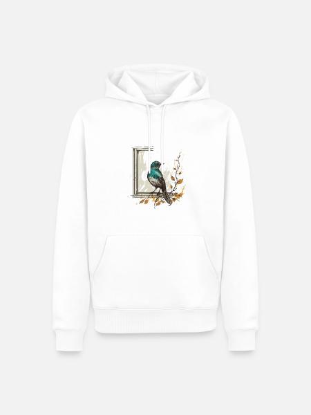 Ein gelangweilter Vogel an einem Fenster - Männer Premium Bio Hoodie - Weiß