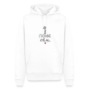 L'Homme Idéal coeur - Sweat à capuche Premium bio Homme - blanc - Devant - Nico (187cm)