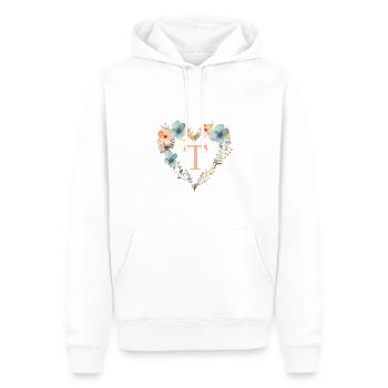 T Monogramme Coeur Couronne Florale - Sweat à capuche Premium bio Homme - blanc - Devant - Nico (187cm)